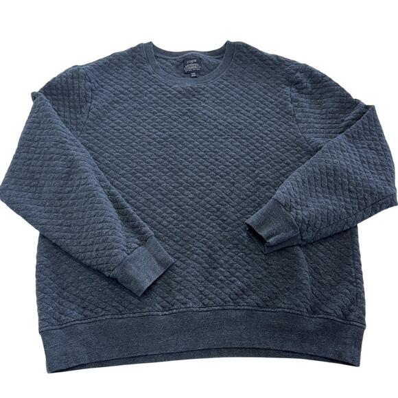 J Crew Sweater Mens 2XL Blue Quilted Authentic Fleece Crewneck Pullover Casual - Picture 1 of 7